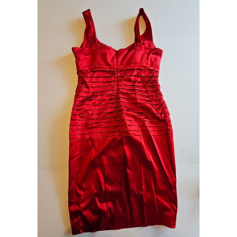 Calvin Klein SIZE 8 Dress Satin Rouge Red Short Tiered Holiday Sleeveless - Picture 2 of 10